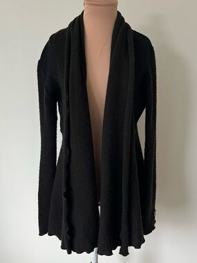 Deborah Cross Lagenlook Textile Art to Wear Black Multi Cardigan Sweater Size S